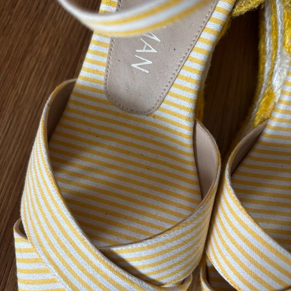 Stuart Weitzman Yellow and White Striped Espadrille Wedge Sandals Mirela - Picture 7 of 12